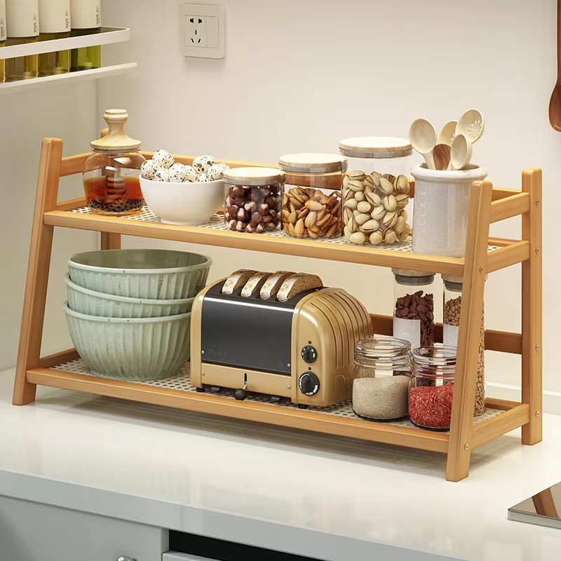 Room Divider Bamboo - 2 Layer Spice Caddy Shelf Bamboo