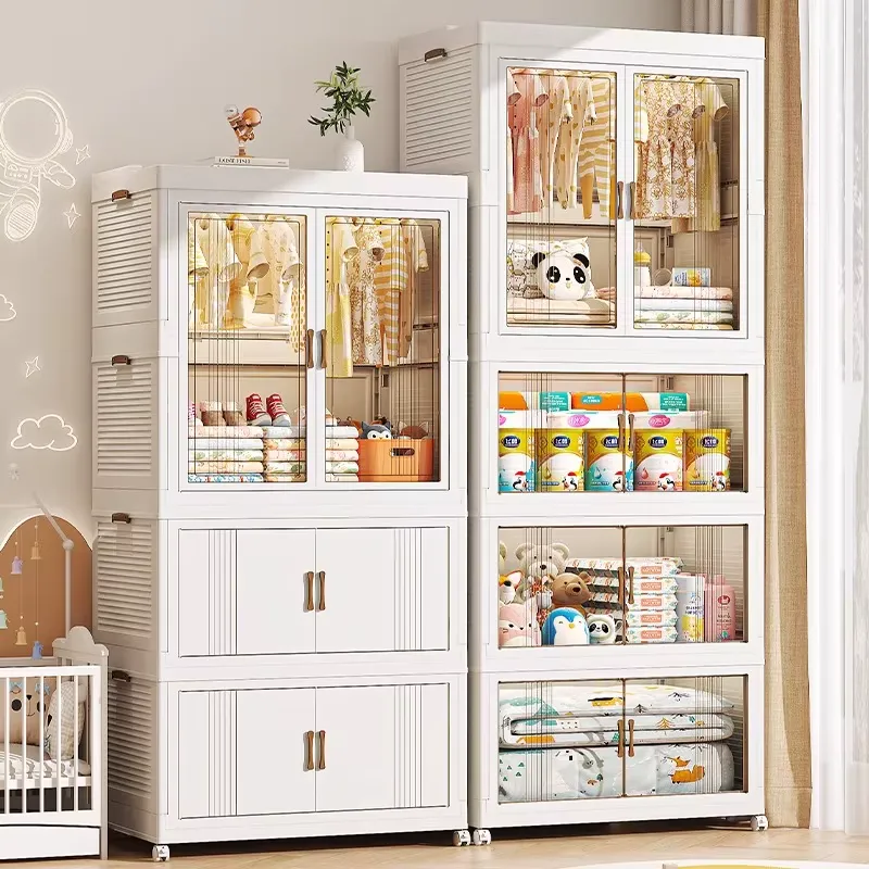 Office Storage Cabinet - Transparent Plastic Folding Storage Box Double