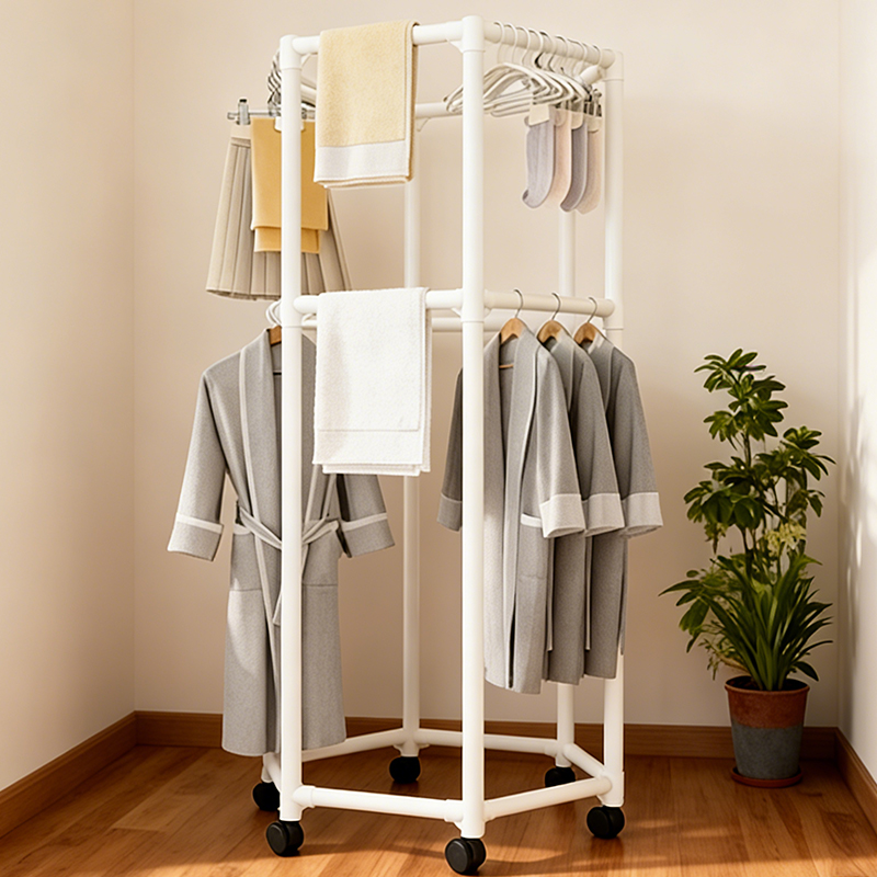 Hexagon Rotating Floor Clothes - Coat Rack Standing ulasan dan harga