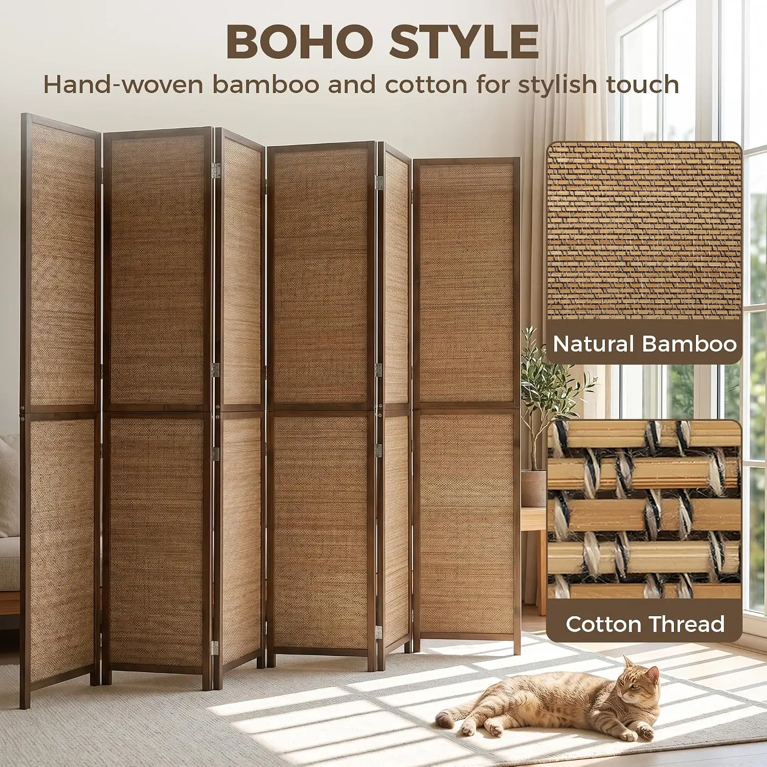 6 FT Room Divider, 6 Panel Han - Room Divider Bamboo ulasan dan harga