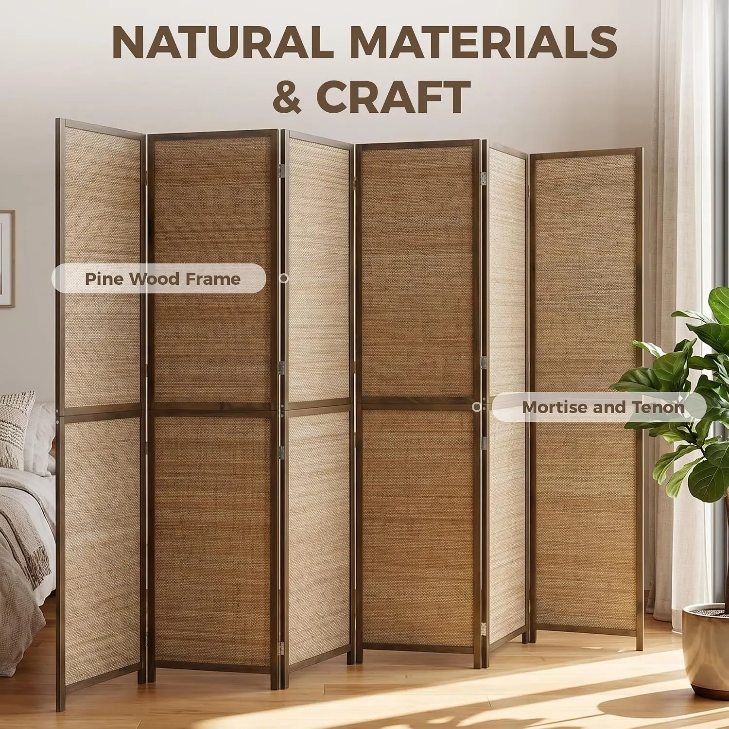 6 FT Room Divider, 6 Panel Han - Room Divider Bamboo ulasan dan harga